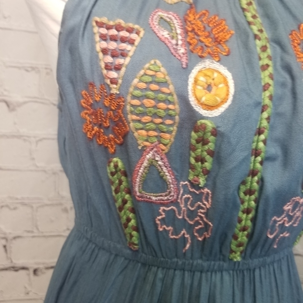 Raga Anthropologie Lucita blue Embroidered Boho  maxi dress - Picture 8 of 11